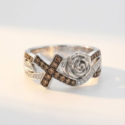Sotiya Rose Design Faith Cross Coffee Cocktail Ring Sterling Silver-Sotiya