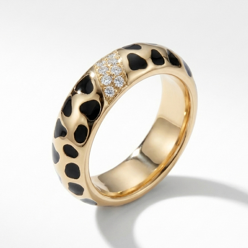 Sotiya Leopard Print Black Enamel Ring Sterling Silver-Sotiya
