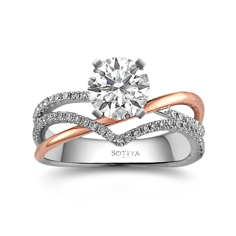 Sotiya Round Cut Crossover Two Tone Engagement Ring Sterling Silver