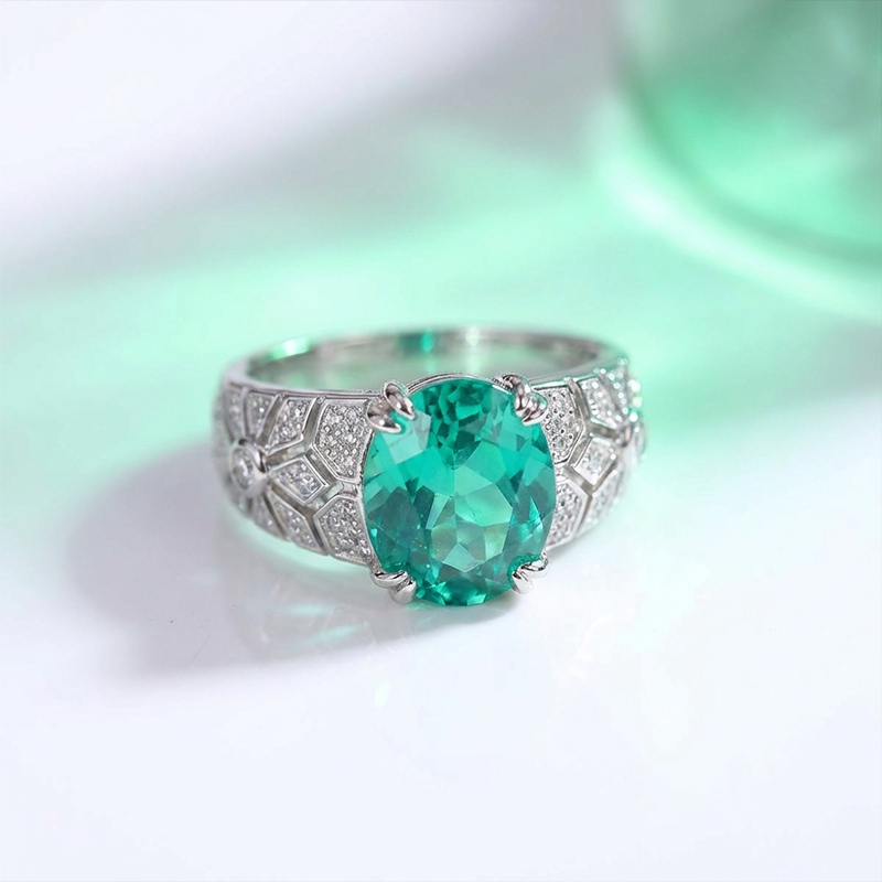 Sotiya Vintage Lab Grown Paraiba Oval Cut Engagement Ring Sterling Silver