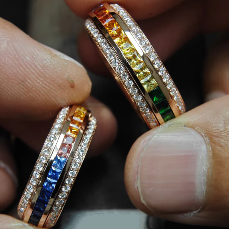 Sotiya Rainbow Fidget Spinner Ring Eternity Ring Sterling Silver-Sotiya