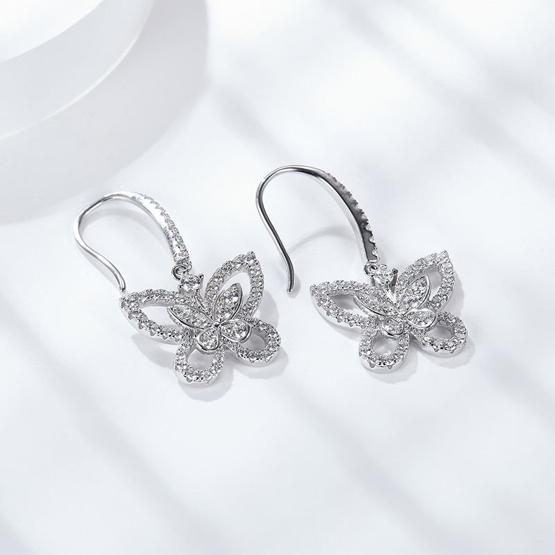 Sotiya Butterfly Design Moissanite Drop Earrings Sterling Silver-Sotiya