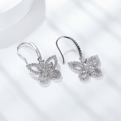 Sotiya Butterfly Design Moissanite Drop Earrings Sterling Silver-Sotiya