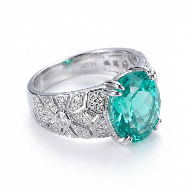 Sotiya Vintage Lab Grown Paraiba Oval Cut Engagement Ring Sterling Silver