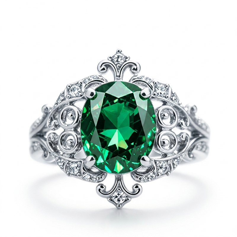 Sotiya Rococo Oval Cut Emerald Green Engagement Ring Sterling Silver