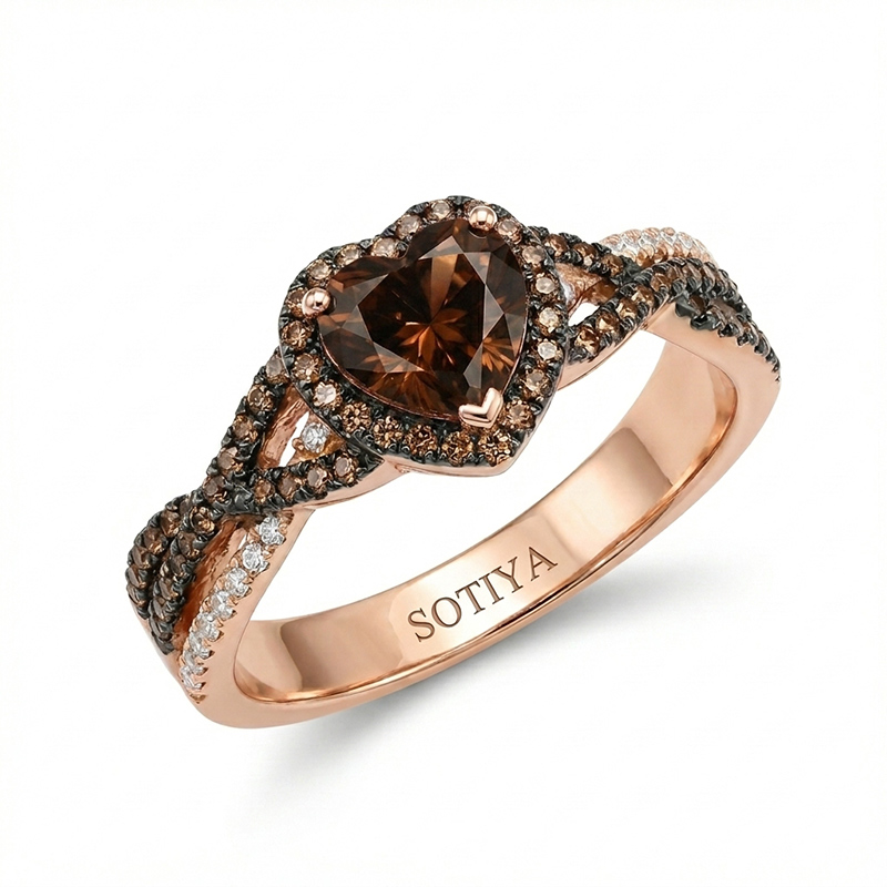 Sotiya Halo Heart Cut Coffee Twist Shank Engagement Ring Sterling Silver