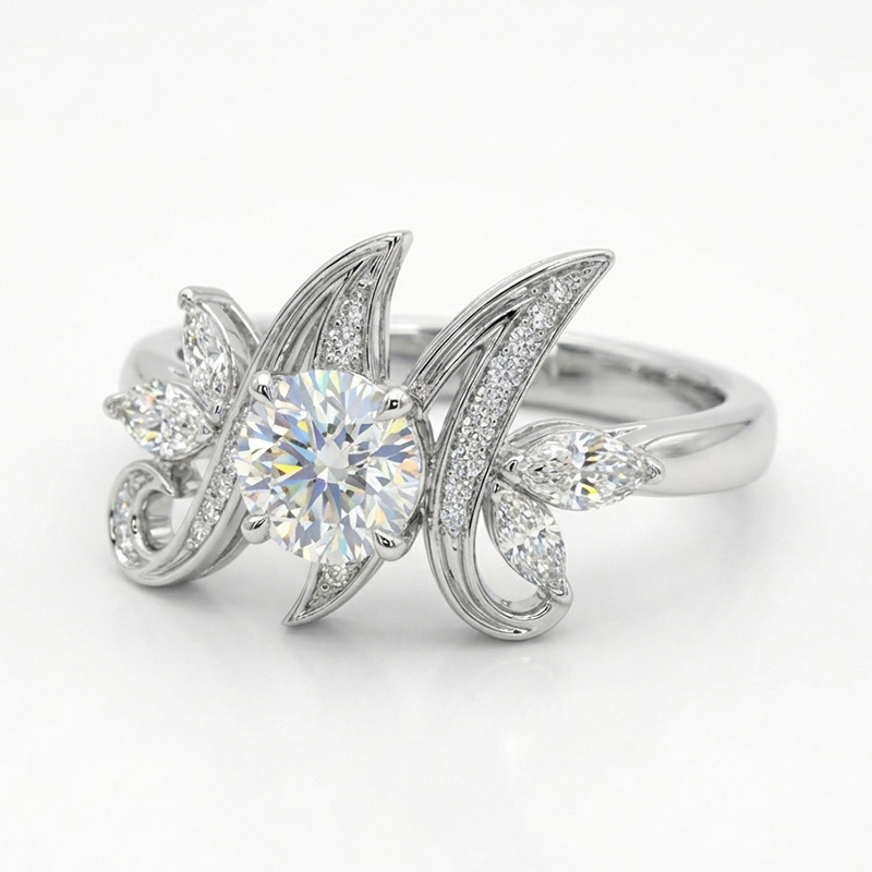 Sotiya MOM Design Round Cut Moissanite Engagement Ring Sterling Silver