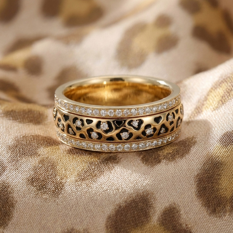 Sotiya Leopard Print Enamel Eternity Ring Sterling Silver-Sotiya