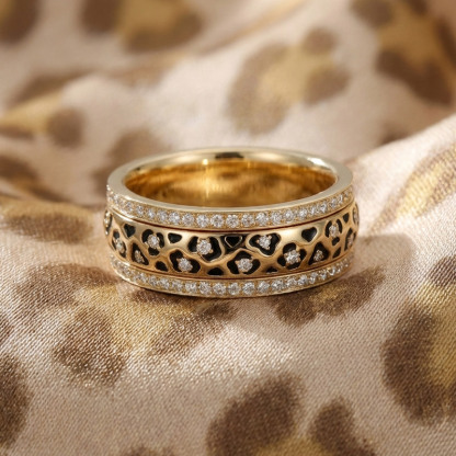 Sotiya Leopard Print Enamel Eternity Ring Sterling Silver-Sotiya