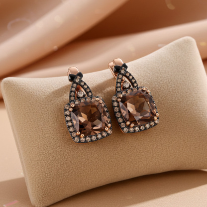 Sotiya Two Tone Halo Cushion Cut Coffee Hoop Earrings Sterling Silver