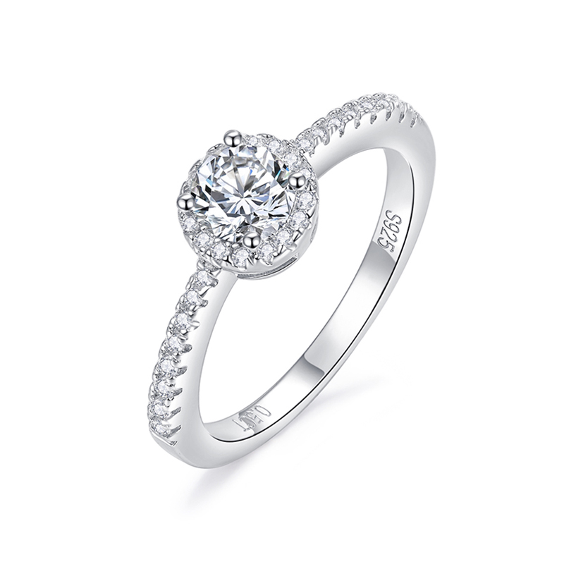 Sotiya Classic Halo Round Cut Moissanite Engagement Ring Sterling Silver