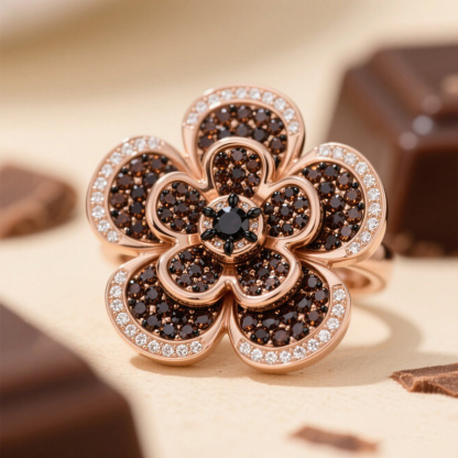 Sotiya Double Layer Flower Design Coffee Cocktail Ring Sterling Silver-Sotiya