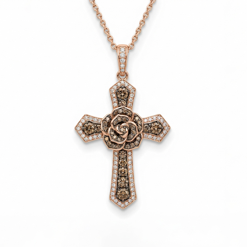 Sotiya Rose Design Faith Cross Coffee Necklace Sterling Silver-Sotiya
