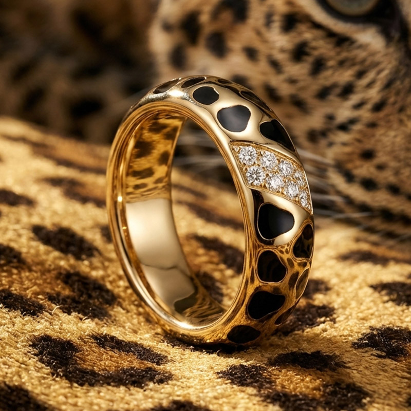 Sotiya Leopard Print Black Enamel Ring Sterling Silver-Sotiya