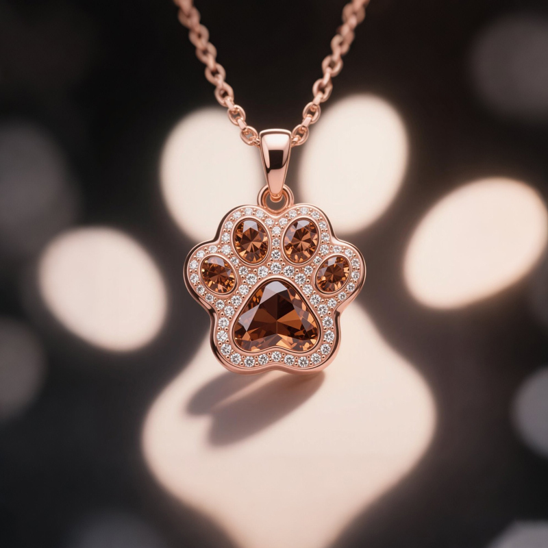 Sotiya Pet Cat Dog Paw Halo Coffee Heart Cut Pendant Necklace Sterling Silver