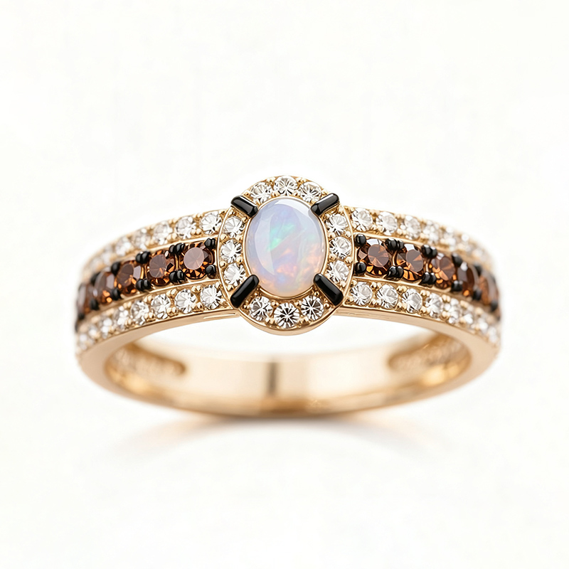 Sotiya Two Tone Halo Oval Cut Opal Coffee Engagement Ring Sterling Silver-Sotiya