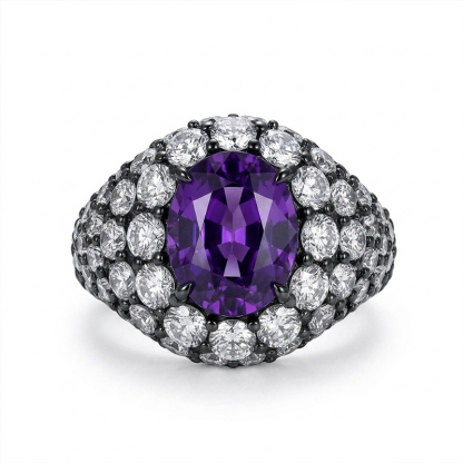 Sotiya Amethyst Oval Cut Pave Engagement Ring Sterling Silver