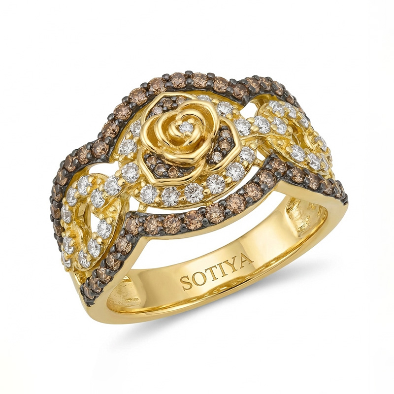Sotiya Wide Rose Design Coffee Women's Wedding Ring Sterling Silver-Sotiya