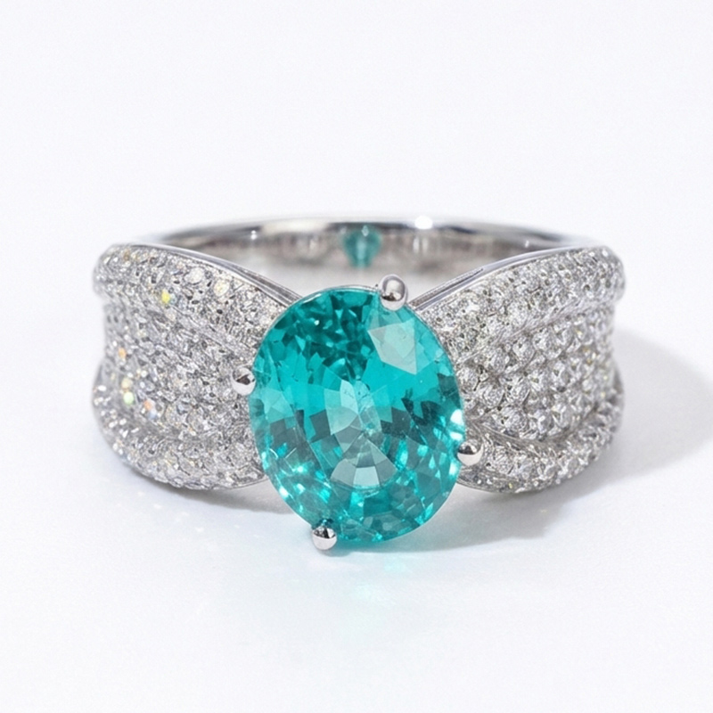 Sotiya Unique Lab Grown Paraiba Oval Cut Engagement Ring Sterling Silver