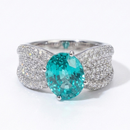 Sotiya Unique Lab Grown Paraiba Oval Cut Engagement Ring Sterling Silver