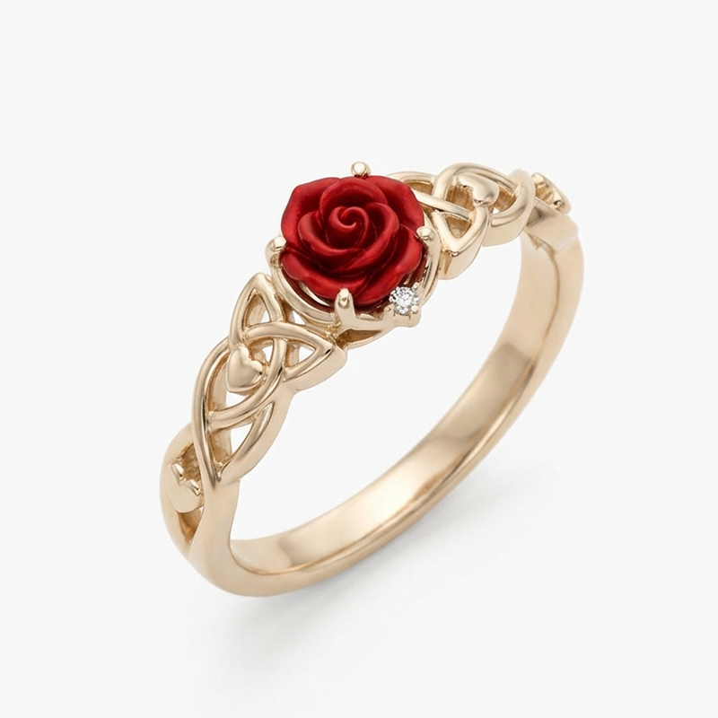 Sotiya Enchanted Red Rose Design Enamel Celtic Knot Cocktail Ring Sterling Silver-Sotiya
