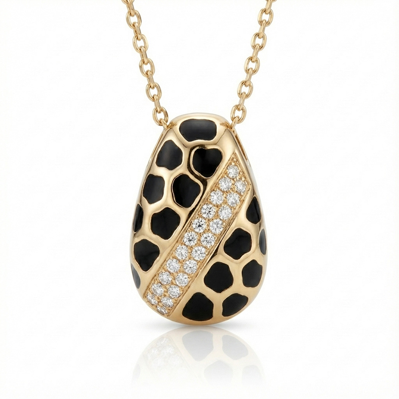 Sotiya Leopard Print Enamel Necklace Sterling Silver-Sotiya