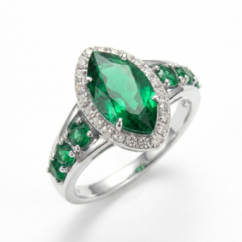 Sotiya Halo Marquise Cut Emerald Green Engagement Ring Sterling Silver