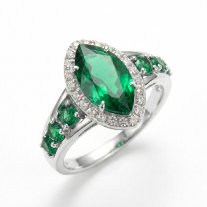 Sotiya Halo Marquise Cut Emerald Green Engagement Ring Sterling Silver