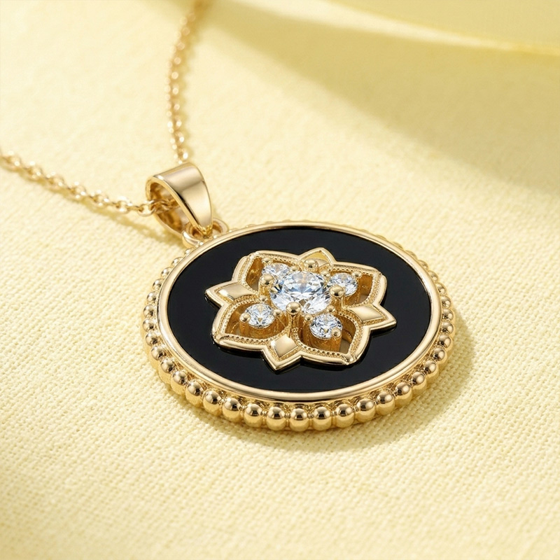 Sotiya Flower Design Turquoise/Mother-of-Pearl/Black Onyx Necklace 18K Gold Plated