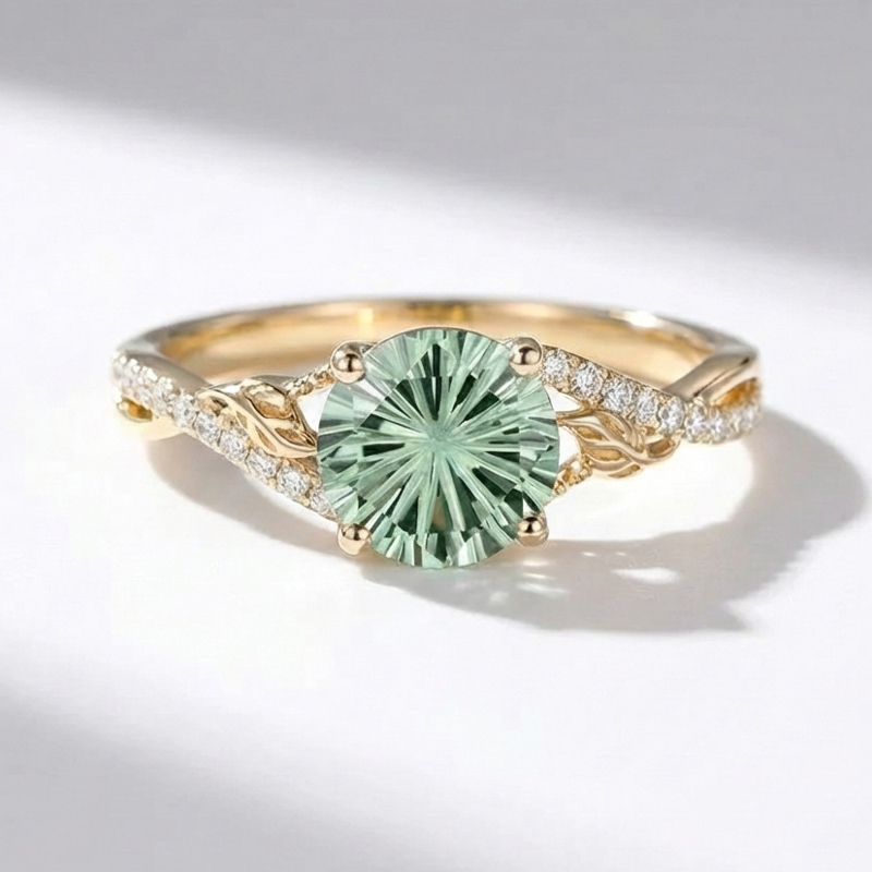 Sotiya Leaf Twist Green Round Fantasy Starbrite Cut Engagement Ring Sterling Silver-Sotiya