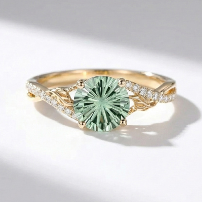Sotiya Leaf Twist Green Round Fantasy Starbrite Cut Engagement Ring Sterling Silver-Sotiya