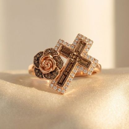 Sotiya Rose Design Faith Cross Coffee Cocktail Ring Sterling Silver-Sotiya