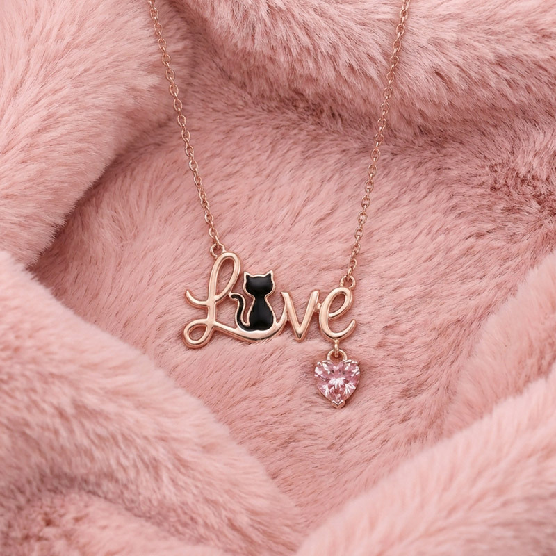 Sotiya 12 Birthstones Love Black Cat Heart Cut Necklace Sterling Silver-Sotiya