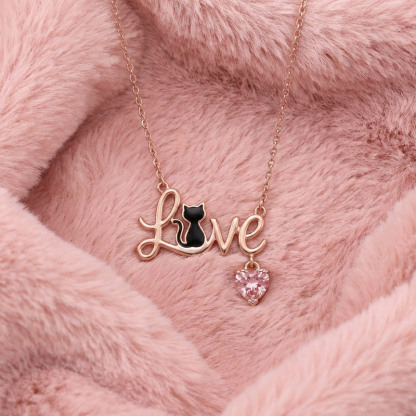 Sotiya 12 Birthstones Love Black Cat Heart Cut Necklace Sterling Silver-Sotiya