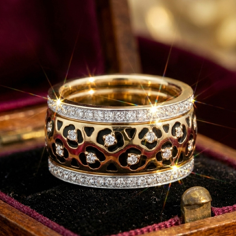 Sotiya Leopard Print Enamel Wide Eternity Ring Sterling Silver-Sotiya