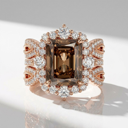 Sotiya Twist Coffee Radiant Cut Enhancer Wedding Bridal Ring Set Sterling Silver