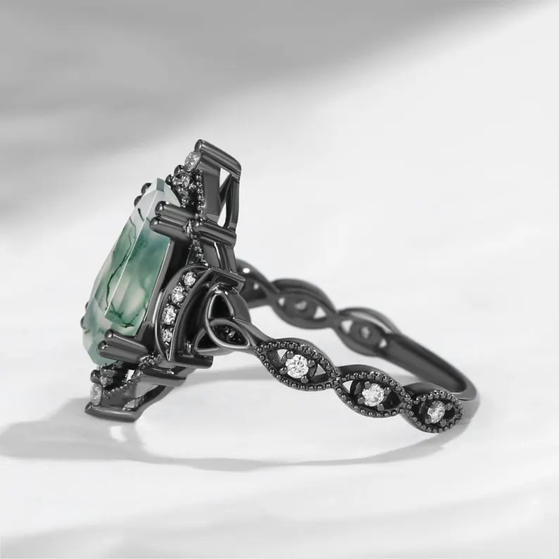 Sotiya Vintage Twist Coffin Cut Green Moss Agate Engagement Ring Sterling Silver-Sotiya