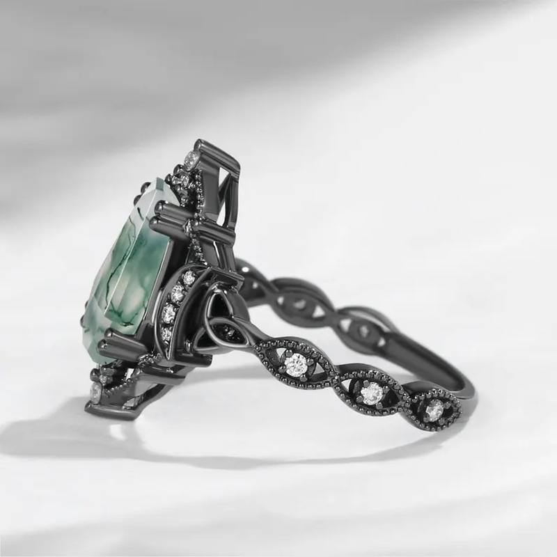 Sotiya Vintage Twist Coffin Cut Green Moss Agate Engagement Ring Sterling Silver-Sotiya