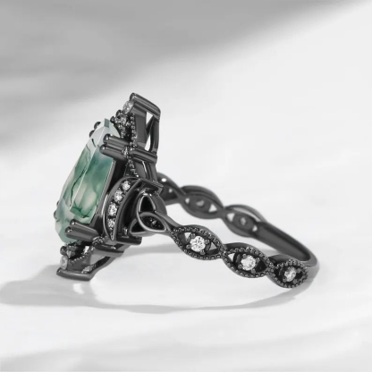 Sotiya Vintage Twist Coffin Cut Green Moss Agate Engagement Ring Sterling Silver-Sotiya