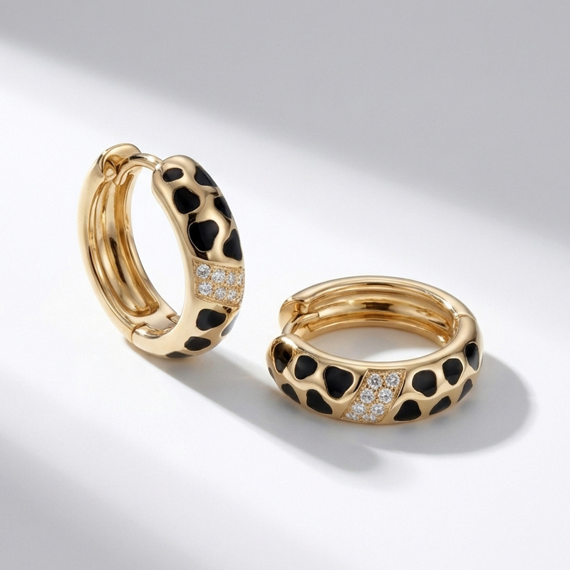 Sotiya Leopard Print Black Enamel Hoop Earrings Sterling Silver-Sotiya