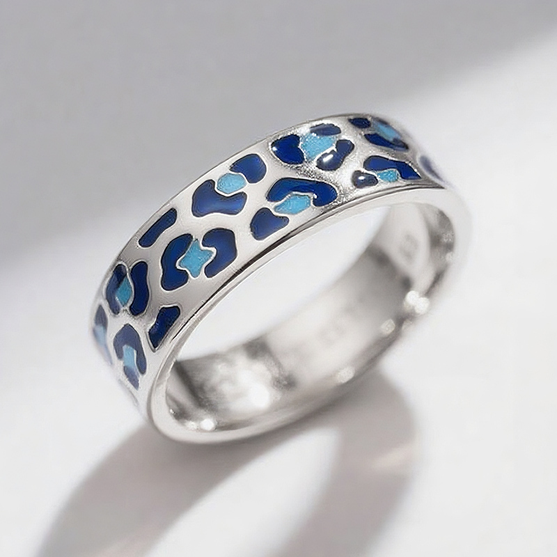 Sotiya Leopard Print Coffee Enamel Ring Sterling Silver-Sotiya