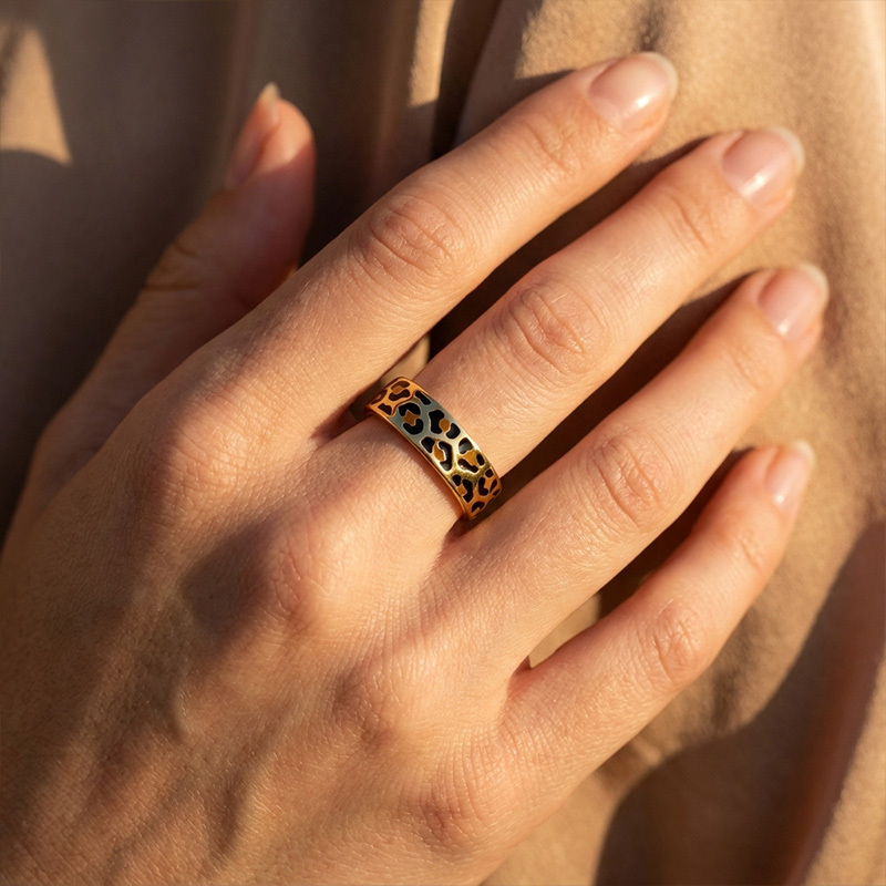 Sotiya Leopard Print Coffee Enamel Ring Sterling Silver-Sotiya