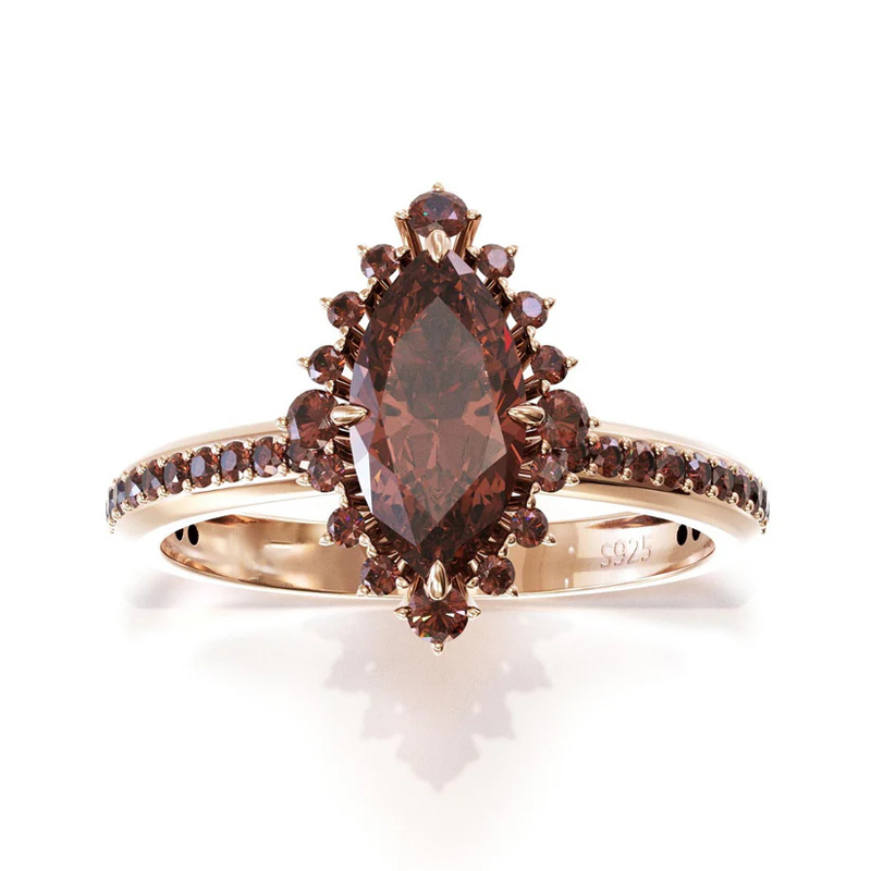 Sotiya Halo Marquise Cut Coffee Engagement Ring Sterling Silver-Sotiya