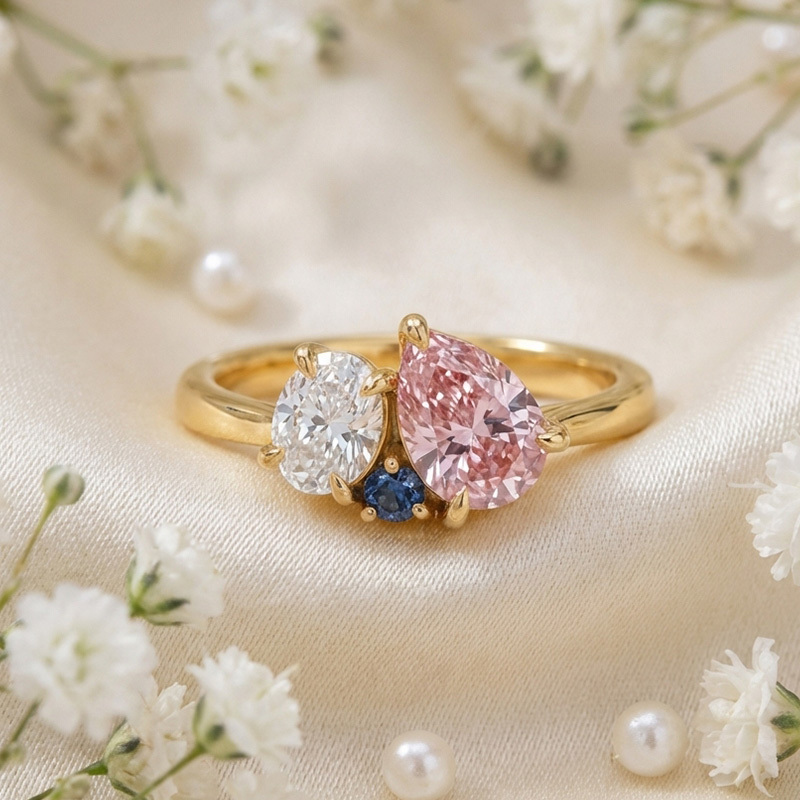 Sotiya Toi et Moi Oval and Pear Cut Coffee Cluster Ring Sterling Silver