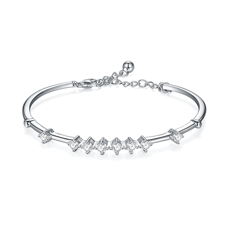 Sotiya Chic Round Cut Moissanite Bangle Bracelet Sterling Silver-Sotiya