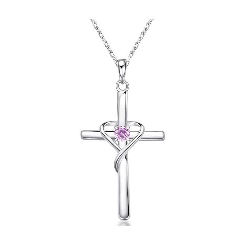 Sotiya 12 Birthstones Intertwined Cross Necklace Sterling Silver-Sotiya