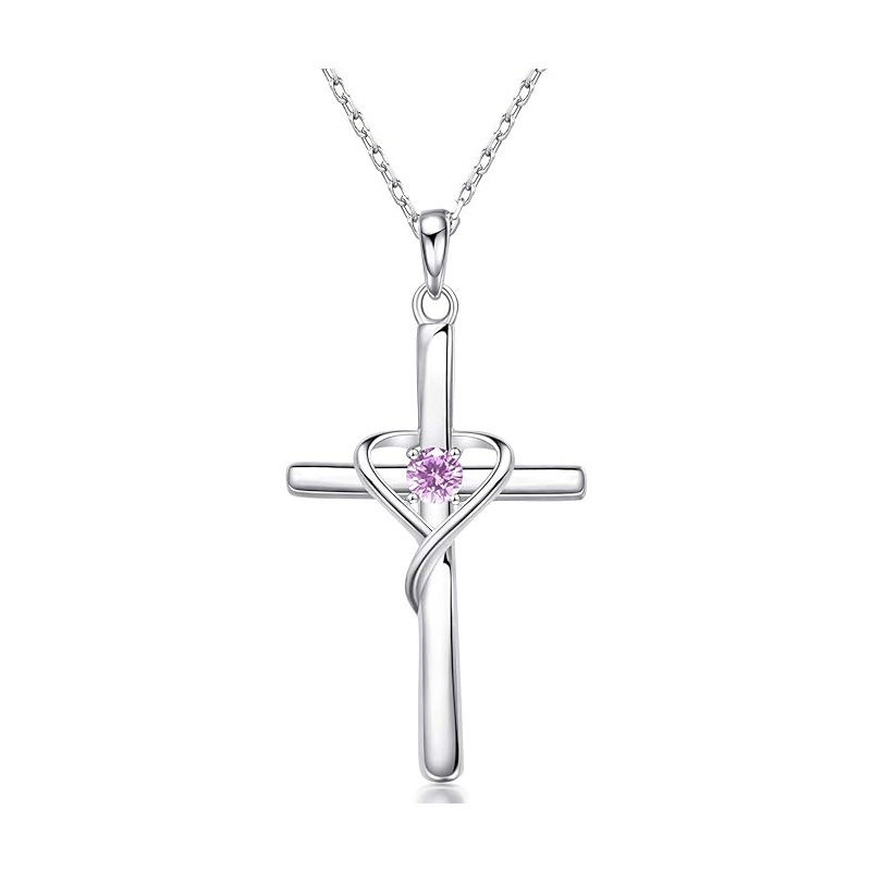 Sotiya 12 Birthstones Intertwined Cross Necklace Sterling Silver-Sotiya