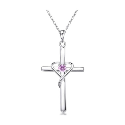 Sotiya 12 Birthstones Intertwined Cross Necklace Sterling Silver-Sotiya