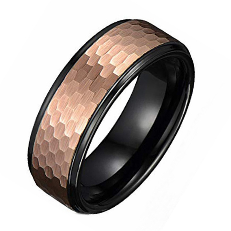 Sotiya Tungsten Coffee Brown Two Tone Hammered Design Black Plated Men's Wedding Ring-Sotiya