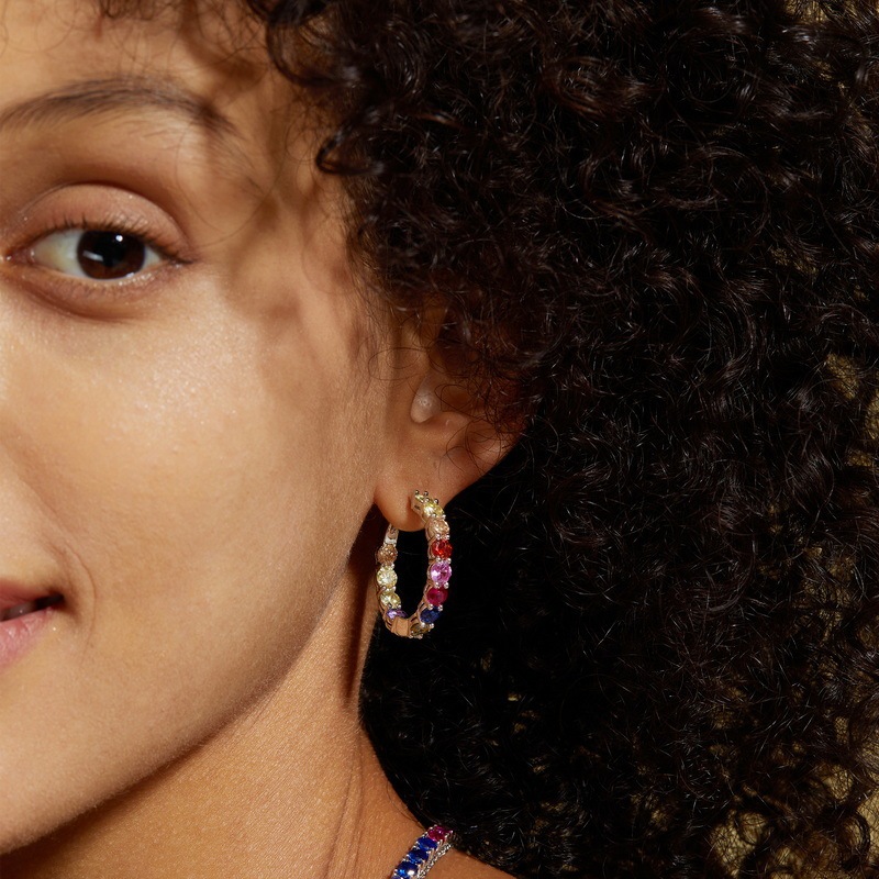 Sotiya Multi Color Rainbow Hoop Earrings Sterling Silver-Sotiya